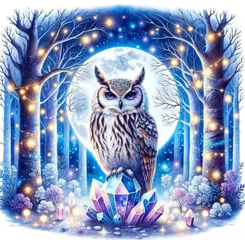 Diamantové malování Diamantové malování/Huacan - Sova v zimním lesíku