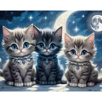 Diamantové malování Diamantové malování/Huacan - Noční trio koťátek