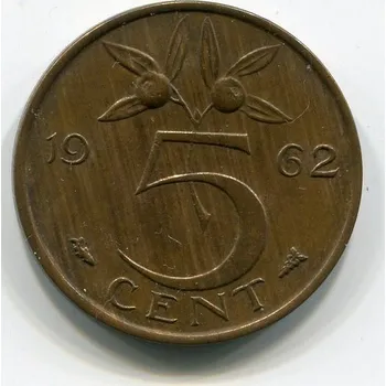 NIZOZEMÍ. 5 cents 1962.