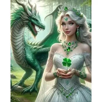 Diamantové malování Diamantové malování/Huacan - Čtyřlístková princezna a drak