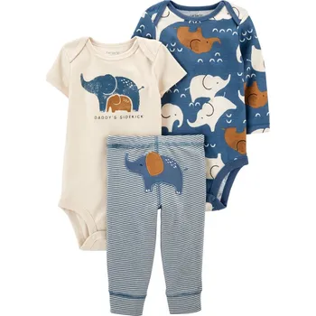 Kojenecká souprava CARTER'S Set 3dílný body dl. rukáv, body kr. rukáv, tepláky Blue Elephant chlapec LBB PRE/ vel. 46