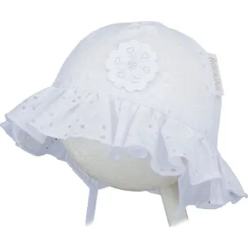 Kojenecká čepice ROCKINO Letní, dívčí klobouček, bílý, vyšívaný květ Varianta: 42cm