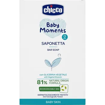 Mýdlo CHICCO Mýdlo na ruce tuhé s rostlinným glycerínem Baby Moments 81 % přírodních složek 100 g