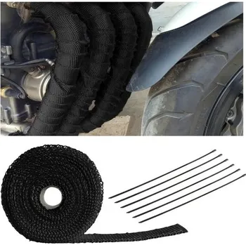 Výfuk pro motocykl CGEAMDY 1 vázací páska 15M*50mm titanová tepelně izolační páska a 6 černých stahovacích pásek z