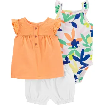 Kojenecká souprava CARTER'S Set 3dílný body kr. rukáv, triko kr. rukáv, kraťasy Orange Flower holka 9m