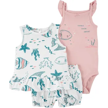 Kojenecká souprava CARTER'S Set 3dílný triko bez rukávů, kraťasy, body bez rukávů Pink Ocean dívka LBB 3m