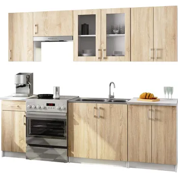 Kuchyňská linka Kuchyňská linka Lima 240 cm prosklená bílá/dub sonoma