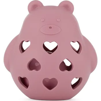 PETITE&MARS Hračka silikonová s chrastítkem Bear Basil Dusty Rose 0m+