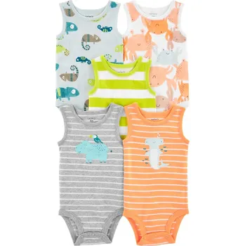 Kojenecký body CARTER'S Body bez rukávů Stripes Animals kluk 5ks 3m