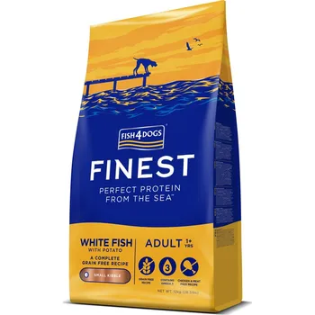 Krmivo pro psa FISH4DOGS Granule malé pro dospělé psy Finest bílá ryba s bramborami 12 kg, 1+