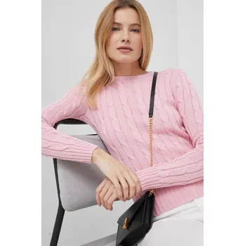 Dámský svetr Bavlněný svetr Polo Ralph Lauren růžová barva, 211891640 30X, vel. L