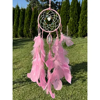 Lapač snů Magieprirody.cz Růžový lapač snů s peříčky a srdíčkem #ZB377
