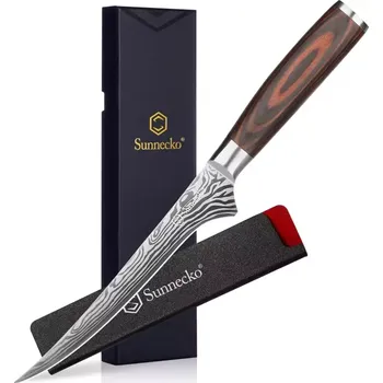Kuchyňský nůž Filetovací nůž Sunnecko,dřevo Pakka, damašková ocel,varianty: Čepel 15 cm