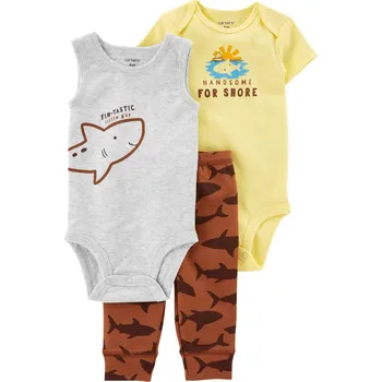 Kojenecký body CARTER'S Set 3dílný tepláky, body kr. rukáv, body bez rukávů Brown Shark kluk NB/vel. 56