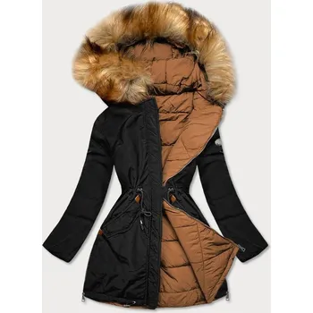 Dámská cargo bunda Dámská oboustranná zimní bunda černá-karamelová, odstíny hnědé XL (42) i392_18564-53