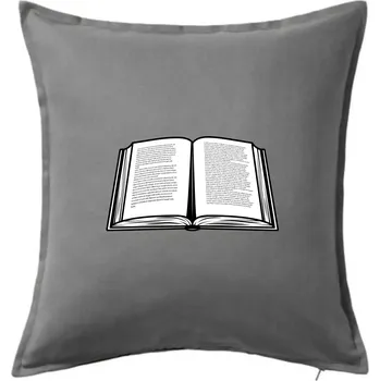 Polštář Kniha černobílá otevřená s textem - Polštář 50x50 - 50x50 - Včetně výplně ( Tmavě šedý melír )