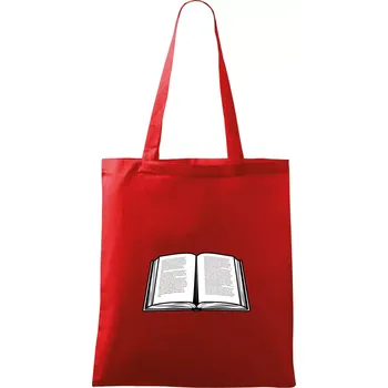 Nákupní taška Kniha černobílá otevřená s textem - Taška bavlněná - 42 x 38 cm ( Červená )