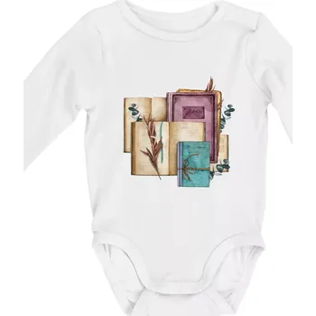 Dětská móda Knihy staré fialové - Body kojenecké s dlouhým rukávem - Dlouhý r. do 3 měs ( Bílá )