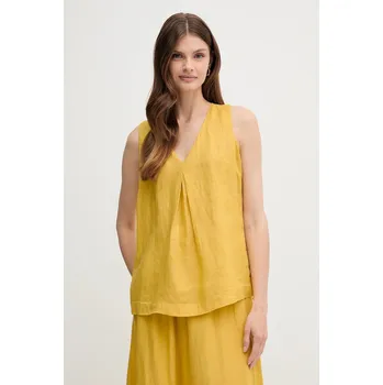 Dámská halenka Lněná halenka United Colors of Benetton žlutá barva, hladká, 5BMLDQ06W 11B, vel. XS