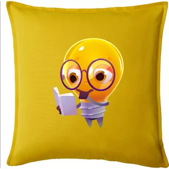 Polštář Žárovka přemýšlí nad knihou - Polštář 50x50 - 50x50 - Pouze potah ( Žlutá )