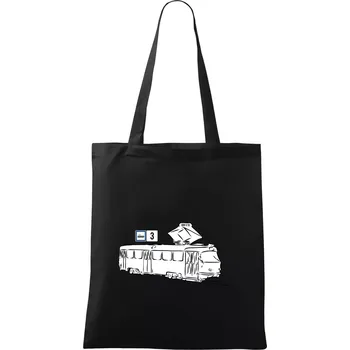 Nákupní taška Tramvaj číslo 3 - Taška bavlněná - 42 x 38 cm ( Černá )