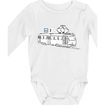 Kojenecký body Tramvaj číslo 3 - Body kojenecké s dlouhým rukávem - Dlouhý r. do 3 měs ( Bílá )