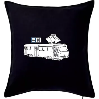 Polštář Tramvaj číslo 10 - Polštář 50x50 - 50x50 - Pouze potah ( Černá )