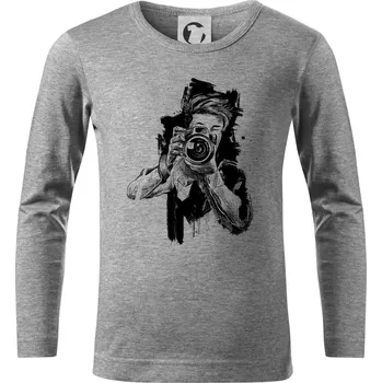 Chlapecké tričko Fotograf kreslený tužkou - Triko dětské Long Sleeve - 122 cm/6 let ( Tmavě šedý melír )