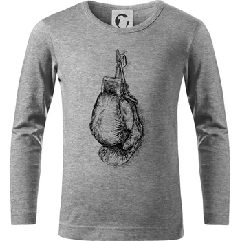 Chlapecké tričko Boxerské rukavice kreslené na výšku - Triko dětské Long Sleeve - 146 cm/10 let ( Tmavě šedý melír )