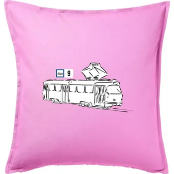 Polštář Tramvaj číslo 9 - Polštář 50x50 - 50x50 - Pouze potah ( Růžová )
