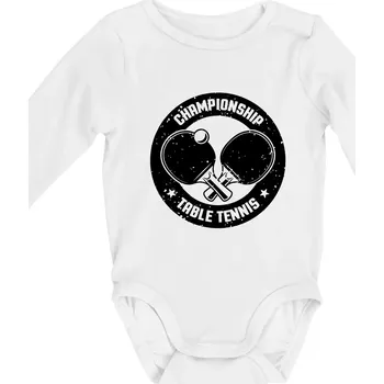 Championship Table tennis - kulatý - Body kojenecké s dlouhým rukávem - Dlouhý r. 3-6 měs ( Bílá )