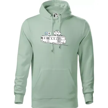Pánská mikina Tramvaj číslo 9 - Mikina pánská Cape s kapucí - 3XL ( Sage )