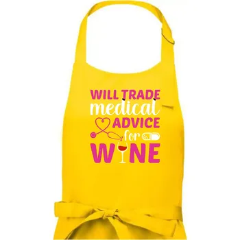 Kuchyňská zástěra Will trade medical advice for wine - Dámská zástěra na vaření - Univerzální velikost ( Žlutá )