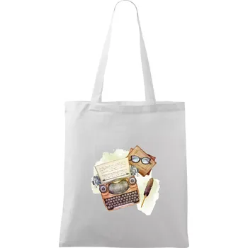 Knihy a psací stroj - Taška bavlněná - 42 x 38 cm ( Bílá )