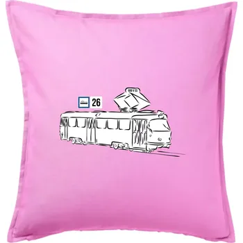Polštář Tramvaj číslo 26 - Polštář 50x50 - 50x50 - Pouze potah ( Růžová )