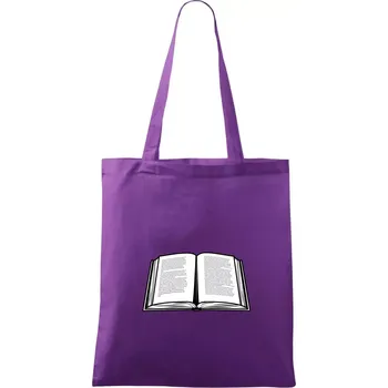 Kniha černobílá otevřená s textem - Taška bavlněná - 42 x 38 cm ( Fialová )
