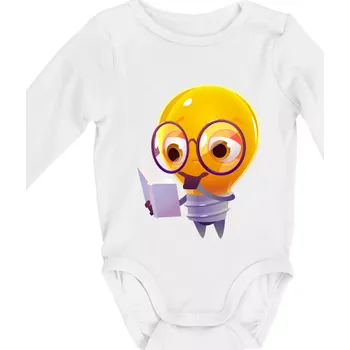 Kojenecký body Žárovka přemýšlí nad knihou - Body kojenecké s dlouhým rukávem - Dlouhý r. do 3 měs ( Bílá )