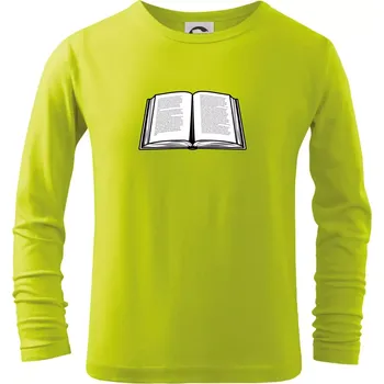 Chlapecké tričko Kniha černobílá otevřená s textem - Triko dětské Long Sleeve - 122 cm/6 let ( Limetková )