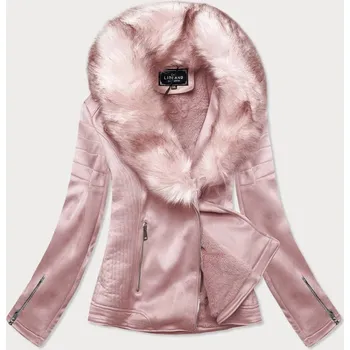 Dámská cargo bunda Pudrově růžová semišová ramoneska s kožešinou- dámská, odstíny růžové M (38) i392_10515-47