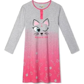 Dívčí noční košile KUGO DÍVČÍ NOČNÍ KOŠILE S KOČKOU A DLOUHÝM RUKÁVEM VELIKOSTI 134-164 Šedá 164
