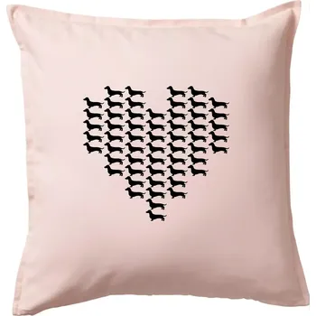 Polštář Jezevčík - Srdce - Polštář 50x50 - 50x50 - Pouze potah ( Světle růžová )