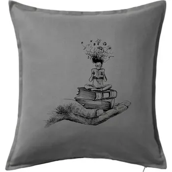 Polštář Čtenář - ruka kreslená - Polštář 50x50 - 50x50 - Včetně výplně ( Tmavě šedý melír )