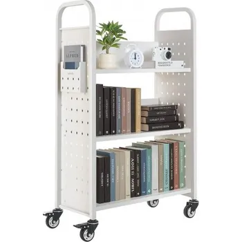 Pojízdný knihovní vozík VEVOR, nosnost 150 kg, 77 x 38 x 122 cm, jednostranné police ve tvaru L s uzamykatelnými kolečky 76,2 mm, knihoven do domácnosti, kanceláře a školy, bílý
