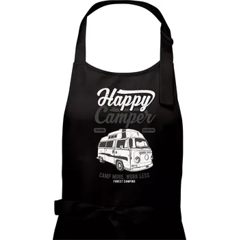 Kuchyňská zástěra Happy Camper - Pánská zástěra na vaření - Univerzální velikost ( Černá )