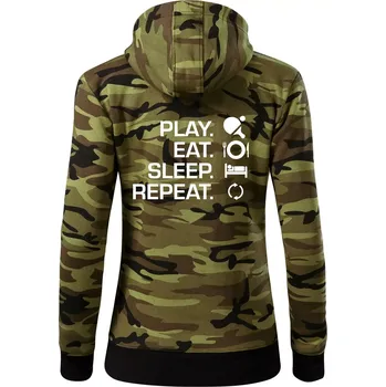 Dámská mikina Stolní tenis - eat sleep - Dámská mikina trendy zipper s kapucí - S ( Zelený maskáč )