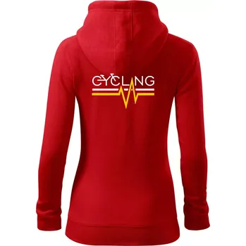Dámská mikina Cycling ekg - Dámská mikina trendy zipper s kapucí - XS ( Červená )