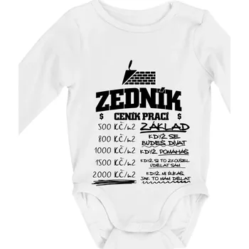 Ceník zedníka - cena za metr - Body kojenecké s dlouhým rukávem - Dlouhý r. 3-6 měs ( Bílá )