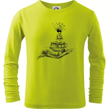 Dětská móda Čtenář - ruka kreslená - Triko dětské Long Sleeve - 104-110cm / 3-4 roky ( Limetková )