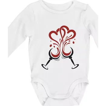 Kojenecký body Víno je láska kulaté skleničky - Body kojenecké s dlouhým rukávem - Dlouhý r. do 3 měs ( Bílá )