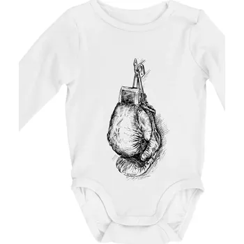Boxerské rukavice kreslené na výšku - Body kojenecké s dlouhým rukávem - Dlouhý r. 3-6 měs ( Bílá )